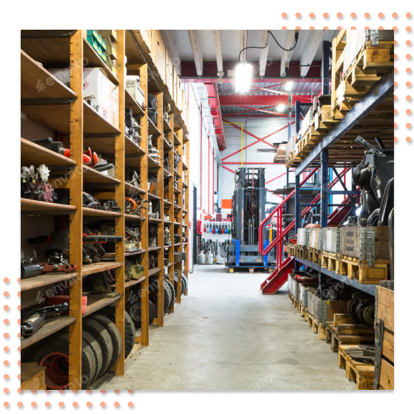 Shelves stocked with OEM and aftermarket parts